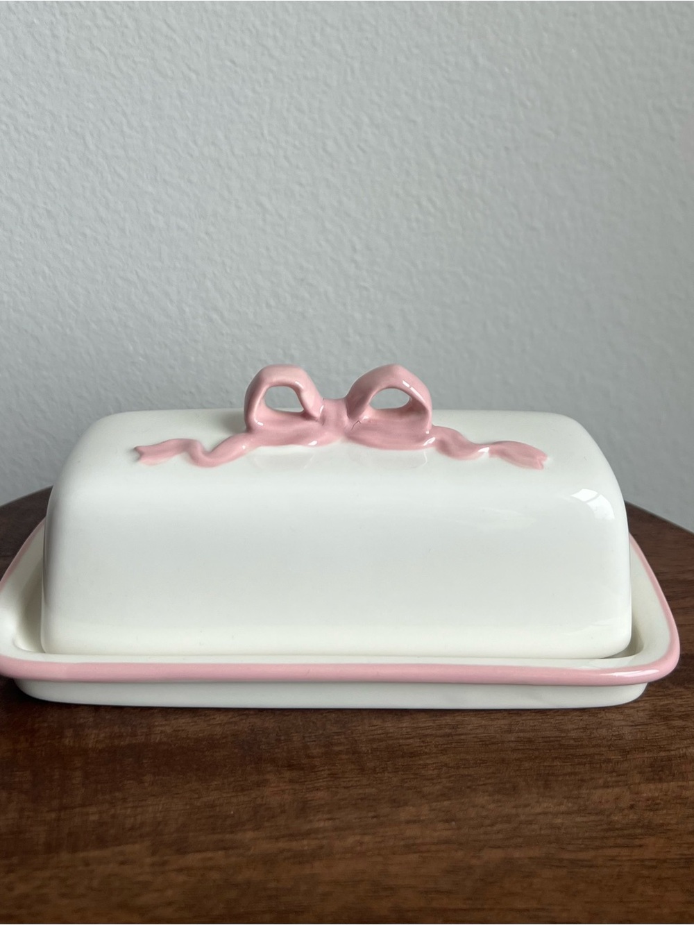 New Pink Bow Ceramic Stoneware Butter Dish
